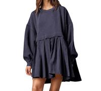 ORANDESIGNE Damen Oversized Sweatshirt Kleider Farbeblock Langarm Rundhals Elegant Kleid Pulloverkleid Tops Relaxed Fit Pullikleid Mini Dress Sweatkleid Lang Tunikakleid Sweatkleid A Dunkelblau XS