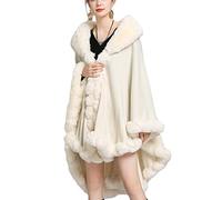 ORANDESIGNE Damen Poncho Cape Winter Umhang Strickjacken mit Kunstfell Kragen Warm Kunstpelz Mäntel Stolen Umhang Damen Poncho Cape Für Winter Hochzeit Abend Braut C Beige