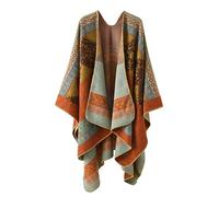 ORANDESIGNE Damen Poncho Schal Cashmere Feeling Strick Cape Cardigan Gestrickt übergroßer Decke Kap-Schal Ethnischer Druck Deckenstoffschaln Herbst Winter Für Frauen Mutter Geschenk B Orange