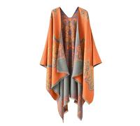ORANDESIGNE Damen Poncho Schal Cashmere Feeling Strick Cape Cardigan Gestrickt übergroßer Decke Kap-Schal Ethnischer Druck Deckenstoffschaln Herbst Winter Für Frauen Mutter Geschenk D Orange