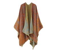 ORANDESIGNE Damen Poncho Schal Cashmere Feeling Strick Cape Cardigan Gestrickt übergroßer Decke Kap-Schal Ethnischer Druck Deckenstoffschaln Herbst Winter Für Frauen Mutter Geschenk A Orange