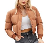 ORANDESIGNE Damen Puffer Jacke Kurz Winter Warm Gesteppte Dicke Steppjacke Freizeitjacke Jacken Übergangsjacke Langarm Reißverschluss Bomberjacke Outdoor Winterjacke mit Taschen B Braun L