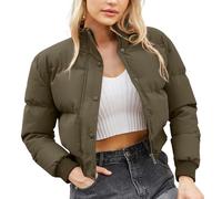 ORANDESIGNE Damen Puffer Jacke Kurz Winter Warm Gesteppte Dicke Steppjacke Freizeitjacke Jacken Übergangsjacke Langarm Reißverschluss Bomberjacke Outdoor Winterjacke mit Taschen B Armeegrün S