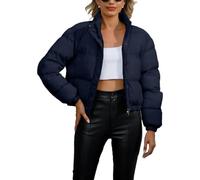ORANDESIGNE Damen Puffer Jacke Kurz Winter Warm Gesteppte Dicke Steppjacke Freizeitjacke Jacken Übergangsjacke Langarm Reißverschluss Bomberjacke Outdoor Winterjacke mit Taschen A Marine M
