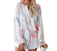 ORANDESIGNE Damen Pyjama Schlafanzug Tie Dye Pyjama Top mit Kurz Pyjama Hose Nachtwäsche Set Nachthemd Zweiteilige Sleepwear Nightwear Soft Zuhause (S, A Orange)
