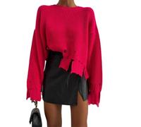 ORANDESIGNE Damen Rollkragen Gestreifter Pullover Herbst Winter Langarm Warm Strickpullover Sweatshirt Basic Elegant Pulli Strickoberteile Lässige Lose Tops D Rose L