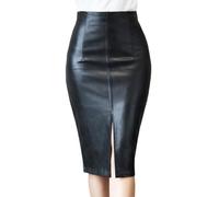 ORANDESIGNE Damen Sexy Rock Hohe Taille PU Leder Bleistiftröcke Slim Kunstleder Midirock Stretch Figurbetont Lang Lederrock Bodycon Röcke Gogo Clubwear Freizeitrock A Schwarz XXL