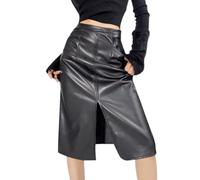 ORANDESIGNE Damen Sexy Rock Hohe Taille PU Leder Bleistiftröcke Slim Kunstleder Midirock Stretch Figurbetont Lang Lederrock Bodycon Röcke Gogo Clubwear Freizeitrock G Schwarz L