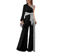 ORANDESIGNE Damen Sommer Jumpsuit Eine Schulter Elegant Weite Lange Hose Bedruckter Overall Hosenanzug Sexy Playsuit Romper A Schwarz S