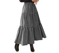 ORANDESIGNE Damen Sommerrock Boho Retro Maxi Langer Rock Elastische Taille Frauen Einfarbig Langer Rock Faltenrock Strandrock Long Skirt C Schwarz XL