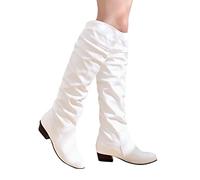 ORANDESIGNE Damen Stiefel Boots Herbst Winter Comfort Lackleder Hohe Stiefel Damen Schuhe Halbhohe Stiefel Mittelstiefel mit Runder Zehenpartie Lederstiefel C Weiß 43 EU