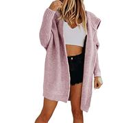 ORANDESIGNE Damen Strickjacke Lange Cardigan Grobstrick Strickmantel Strickcardigan Herbst Winter Casual Open Front Sweater Kapuzejacke Mantel A1 Violett XXL