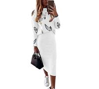 ORANDESIGNE Damen Strickkleid Zweiteiliger Anzug Pullover Oberteil und Midi Strickrock Bodycon 2 Stück Set Midikleid Rollkragen Pulloverkleid L Weiß XL