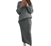 ORANDESIGNE Damen Strickkleid Zweiteiliger Anzug Pullover Oberteil und Midi Strickrock Bodycon 2 Stück Set Winter Strick Kleid Pulloverkleid A Dunkelgrau XL