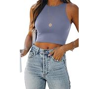 ORANDESIGNE Damen Tank Crop Top Bauchfrei Racerback Tanktop Top Elegant Camisole Årmellos Geripptes Oberteil Rundhals Casual Sommer Cutout Cami Top Shirt Trägershirt B Hellblau M