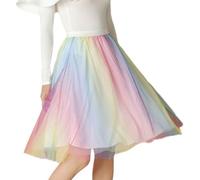 ORANDESIGNE Damen Tüll Röcke Tütü Röcke A-Linie Midi Rock Bunte Punkte Farbverlauf Tutu Rock Mit Elastische Hohe Taille Petticoat Unterrock Party Tüll Midirock Crinoline B Mehrfarbig XXL