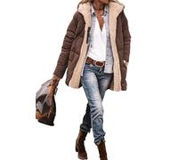 ORANDESIGNE Damen Warm Wintermäntel Reversibel Sherpa Fleece Kurze Pufferjacken mit Kapuze Frauen Oberbekleidung Outdoorjacke Steppjacke Steppmantel A Kaffee L