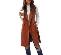ORANDESIGNE Damen Westen Ärmellose Lange Vest Jacke Zweireihig Einfarbig Weste Ärmelloser Langer Mantel Lässige Revers Jacke Übergangs Mantel mit Taschen Trench Gilets Coats Herbst A Orange L