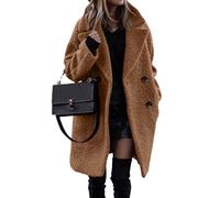 ORANDESIGNE Damen Winter Mäntel Flauschig Fleece Revers Lange Ärmel Button Down Warm Kunstpelz Oberbekleidung Sherpa Jacke Strickjacke A Kamel XXL