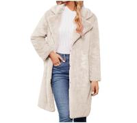 ORANDESIGNE Damen Winter Mäntel Flauschig Fleece Revers Lange Ärmel Button Down Warm Kunstpelz Oberbekleidung Sherpa Jacke Strickjacke B Beige XXL