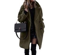 ORANDESIGNE Damen Winter Mäntel Flauschig Fleece Revers Lange Ärmel Button Down Warm Kunstpelz Oberbekleidung Sherpa Jacke Strickjacke A Armeegrün XS