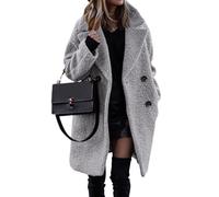 ORANDESIGNE Damen Winter Mäntel Flauschig Fleece Revers Lange Ärmel Button Down Warm Kunstpelz Oberbekleidung Sherpa Jacke Strickjacke A Hellgrau XXL