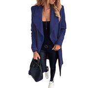 ORANDESIGNE Damen Winter Mantel Blazer Wollmantel Slim Fit Business Frauenmantel Herbst Winter Trenchcoat Lang Warme GroßE GrößEn üBergangsjacke Marine 42