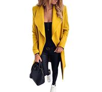 ORANDESIGNE Damen Winter Mantel Blazer Wollmantel Slim Fit Business Trenchcoat Lang Warme GroßE GrößEn Einfarbig üBergangsjacke Jacke mit Gürtel Gelb 40