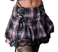 ORANDESIGNE Damen Y2k Minirock A-Linie Hohe Taille Kurzer Plissee Miniröcke Harajuku Goth Punk Kurzer Rock Mini-Kleid Schachbrett Chic Cosplay Halloween Weihnachten D-05 M