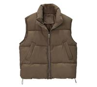 ORANDESIGNE Damen Zip Up Steppweste Kurz Stehkragen Weste Warm Crop Puffer Herbst Winter Weste mit Reißverschluss und Taschen Übergangsweste Leichte Daunenweste Kurz ohne Kapuze C Kaffee S