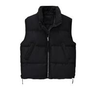 ORANDESIGNE Damen Zip Up Steppweste Kurz Stehkragen Weste Warm Crop Puffer Herbst Winter Weste mit Reißverschluss und Taschen Übergangsweste Leichte Daunenweste Kurz ohne Kapuze C Schwarz L