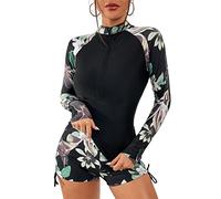 ORANDESIGNE Damen Zweiteilig Badeanzug Rash Guard UV Schutz Langarm Badeshirt mit Hot Pants Sportlich Bademode Strandkleidung I Schwarz XS