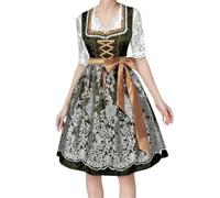 ORANDESIGNE Dirndl Damen Dirndelkleider mit Bluse und Schürze Dirndl Set Komplett Trachtenkleid Midi 3tlg. für Oktoberfest A Dunkelgrün M