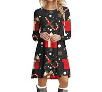 ORANDESIGNE Festliches Kleid Damen Weihnachten Midikleid Herbst Bunt Langarm A Linien Abendkleid Kurz Elegant Weihnachtskleid Curvy Mode Partykleid Pulloverkleid Christmas Party Dress A-29 3XL