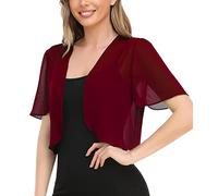 ORANDESIGNE Frauen Achselzucken Chiffon Kurzarm Front öffnen Bolero Strickjacke Oberbekleidung Schal Abend Hochzeit Kap Hemd Tops D Weinrot L