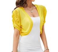 ORANDESIGNE Frauen Achselzucken Chiffon Kurzarm Front öffnen Bolero Strickjacke Oberbekleidung Schal Abend Hochzeit Kap Hemd Tops C Gelb L