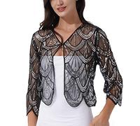 ORANDESIGNE Frauen Achselzucken Pailletten Bolero Strickjacke Oberbekleidung Abend Hochzeit Kap Tops Damen Festlich Bolero Elegant 3/4 Ärmel Bolerojacke zum Kleid für Hochzeit A Silber Einheitsgröße