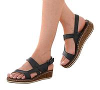 ORANDESIGNE Frauen Keilabsatz Sandalen Sommer Offene Schuhe Faux Leder Orthopädische Casual Plattform Rom Damen Elegante Flip Flops Freizeit 36 EU A Grau B Schwarz 37 EU