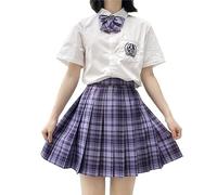 ORANDESIGNE Frauen Mädchen Kurze Hohe Taille Gefaltete Skater Tennis Schule Rock Damen Kariert Rock Faltenröcke Minirock Kurz Skirt Mit Fliege T Violett XL