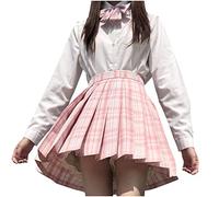 ORANDESIGNE Frauen Mädchen Kurze Hohe Taille Gefaltete Skater Tennis Schule Rock Damen Kariert Rock Faltenröcke Minirock Kurz Skirt Mit Fliege S Rosa M