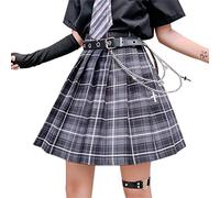 ORANDESIGNE Frauen Mädchen Kurze Hohe Taille Gefaltete Skater Tennis Schule Rock Damen Kariert Rock Faltenröcke Minirock Kurz Skirt Mit Fliege C Grau M