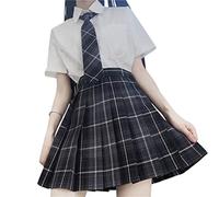 ORANDESIGNE Frauen Mädchen Kurze Hohe Taille Gefaltete Skater Tennis Schule Rock Grau Damen Kariert Rock Faltenröcke Minirock Kurz Skirt Mit Fliege M D Grau