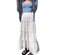 ORANDESIGNE Frauen Vintage Midi Rock High Wait Floral Print Ruffled Long Skirt E Girls A-Line Fairycore Long Skirt Y2k Streetwear N Weiß XS