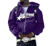 ORANDESIGNE Full Zip Hoodie Herren Sterndruck Gothic Harajuku Paare Sweatshirt Vintage Kapuzenjacke Unisex Locker Sweatjacke mit Kapuze 90er E-Girl Top A Violett XS