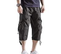 ORANDESIGNE Herren 3/4 Cargo Shorts Kurze Hose Sommer Basic Vintage Bermuda Casual Combat Pants Sport Jogging Cargohose Kurz Regular Fit A Grau Small