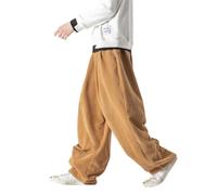 ORANDESIGNE Herren Baggy Cordhose Ausgebeult Cord Jogginghose Lässig Lose Leicht Elastische Taille Haremshose Männer Loose Hip Hop Staight Jogger Hose A Khaki 3XL