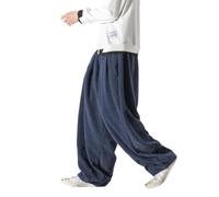 ORANDESIGNE Herren Baggy Cordhose Ausgebeult Cord Jogginghose Lässig Lose Leicht Elastische Taille Haremshose Männer Loose Hip Hop Staight Jogger Hose A Dunkelblau XS