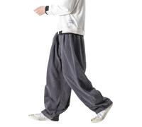ORANDESIGNE Herren Baggy Cordhose Ausgebeult Cord Jogginghose Lässig Lose Leicht Elastische Taille Haremshose Männer Loose Hip Hop Staight Jogger Hose A Grau XL
