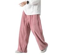 ORANDESIGNE Herren Baggy Cordhose Ausgebeult Cord Jogginghose Lässig Lose Leicht Elastische Taille Haremshose Männer Loose Hip Hop Staight Jogger Hose C Rosa 3XL
