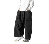 ORANDESIGNE Herren Baggy Cordhose Ausgebeult Cord Jogginghose Lässig Lose Leicht Elastische Taille Haremshose Männer Loose Hip Hop Staight Jogger Hose B Schwarz XXL